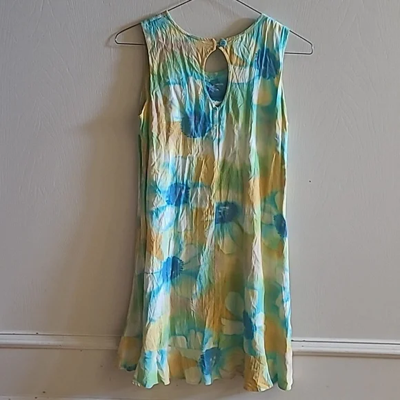Vintage Jams World Ivory Flower Sleeveless Top/Mini Dress? Sz M, Made in Hawaii - Picture 2 of 5
